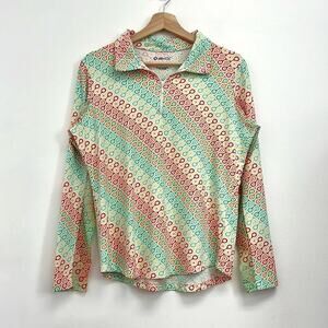 Ibkul Ribbon Candy Ventilated Mesh Quarter Zip Mock Neck Golf Tennis Shirt - L